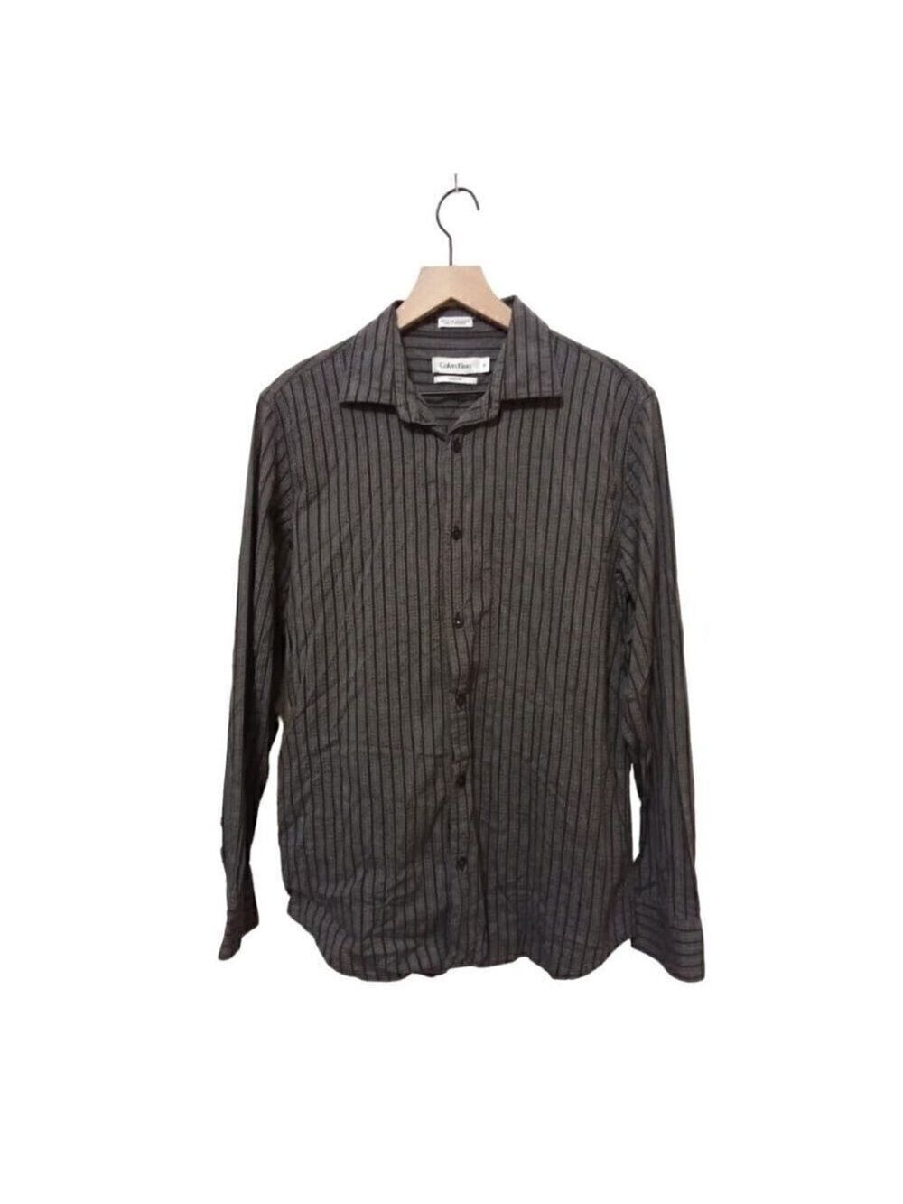 CALVIN Klein Gray Striped Seersucker Modern Fit Casual Button Down Sz M
